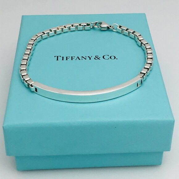 6.5" Small Tiffany & Co Venetian ID Box Link ID Bracelet in Sterling Silver - Picture 1 of 7